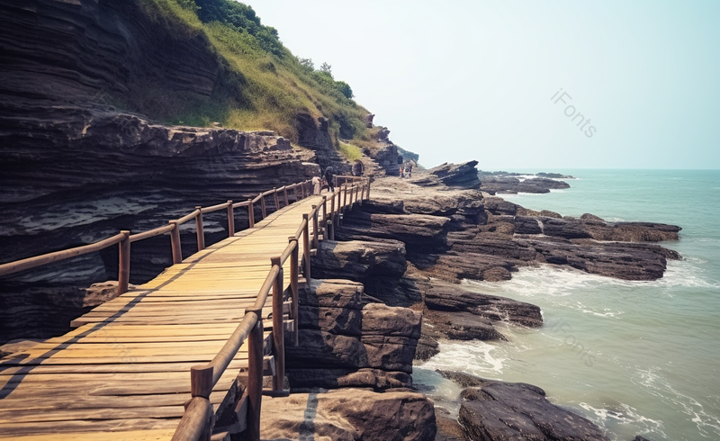 在海边的独木桥自然风景背景图,高清,摄影图,摄影图片,图片大全,摄影图免费下载